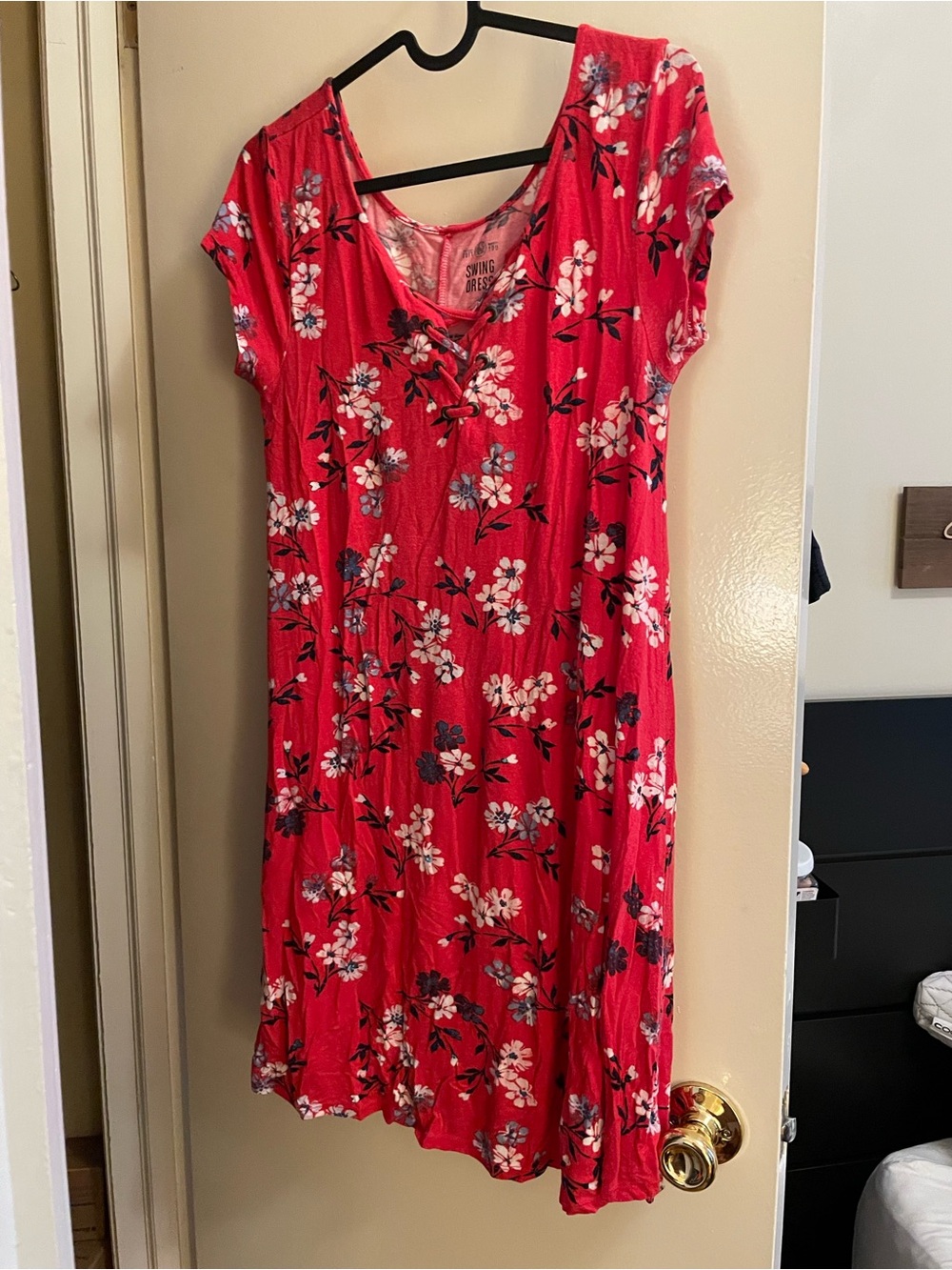 SO red floral swing dress, XS